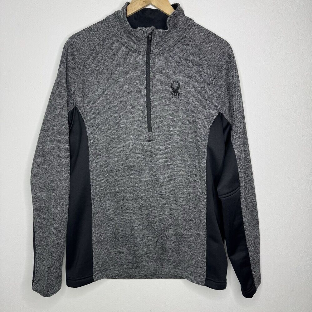 SPYDER 1/2 Half Zip Midweight Warm Gray Black Pullover Sweater Mens Size Large